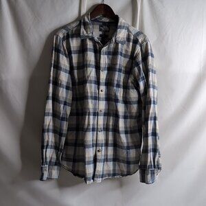 Vintage The North Face Men's Blue/White Plaid Button Up Shirt, Large